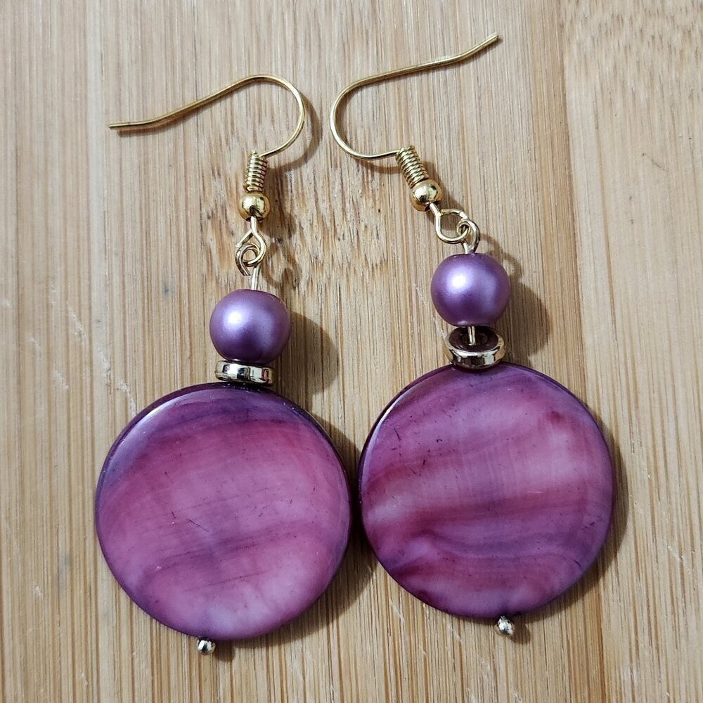 Hand Crafted Drop Pierced Earrings Purple Violet Beads